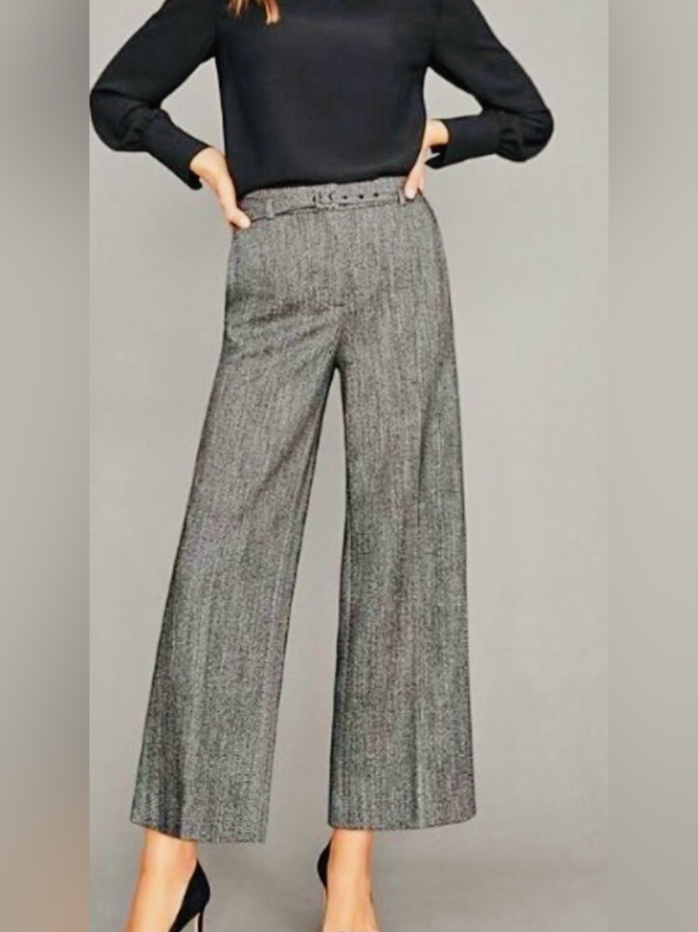Ann Taylor Women's Gray Belted, Marina high rise , wide leg; ankle pant; size 0